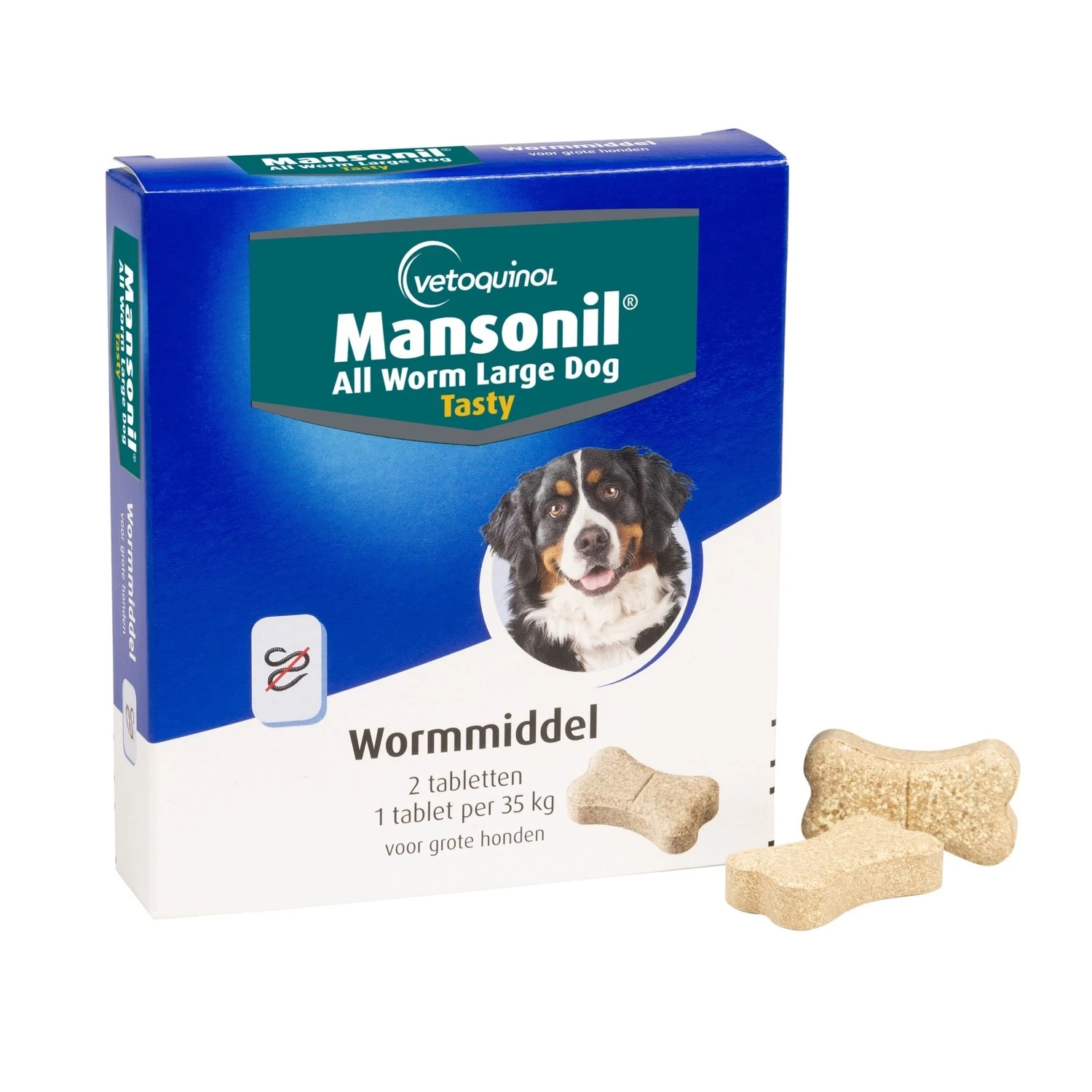 Elanco Mansonil All Worm Large Dog Tasty - 2 Tabletten - 1 Tablet Per 35 Kilo 1 Elanco Mansonil All Worm Large Dog Tasty - 2 Tabletten - 1 Tablet Per 35 Kilo