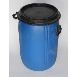 Gebruikte Blauwe Voerton Met Deksel - 60 Liter - Met Handvaten